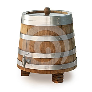 Wooden barrel with tap isolated