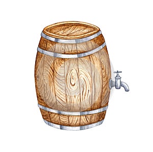 Wooden barrel with tap watercolor