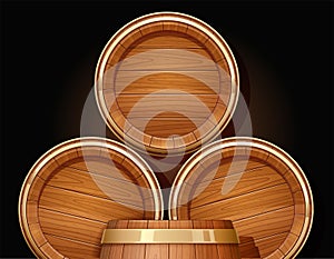 Wooden barrel. Vessel for keeping wine, beer and beverage. Vector illustration.