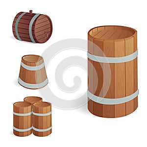 Wooden barrel vintage old style oak storage container and brown isolated retro liquid beverage object fermenting