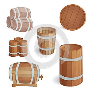 Wooden barrel vintage old style oak storage container and brown isolated retro liquid beverage object fermenting