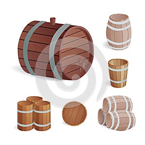 Wooden barrel vintage old style oak storage container and brown retro liquid beverage object fermenting