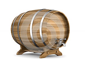 Wooden barrel on white background. Isolated 3D illustration
