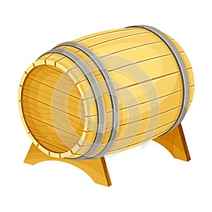 Wooden barrel for wine or beer on stand, oak cask for storing alcoholic beverages vector illustration