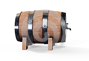 Wooden barrel on wooden stand 3D render