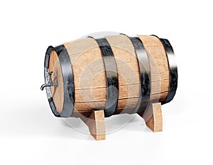 Wooden barrel on wooden stand 3D render