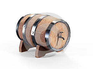 Wooden barrel on wooden stand 3D render