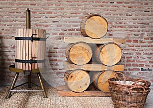 wooden barrels