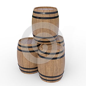 Wooden barrels isolated on white background