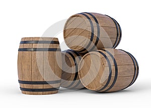 Wooden barrels isolated on white background