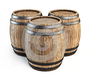 Wooden barrels isolated on white background 3d illustration