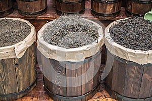 Wooden Barrels with loose tea