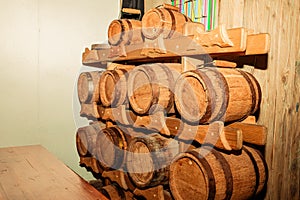 Wooden barrels for whiskey or wine.