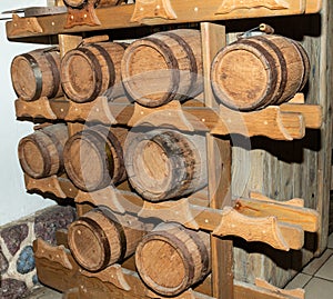 Wooden barrels for whiskey or wine.