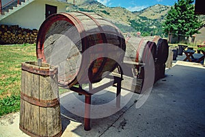 Wooden barrels of wine