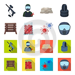 Wooden barricade, protective mask and other accessories. Paintball single icon in cartoon,flat style vector symbol stock