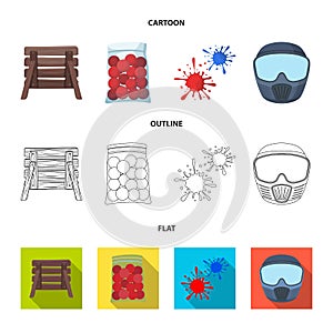 Wooden barricade, protective mask and other accessories. Paintball single icon in cartoon,outline,flat style vector