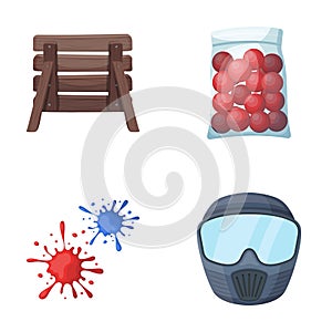 Wooden barricade, protective mask and other accessories. Paintball single icon in cartoon style vector symbol stock