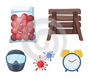 Wooden barricade, protective mask and other accessories. Paintball single icon in cartoon style vector symbol stock