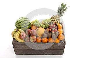 Wooden basket filled with fresh fruit