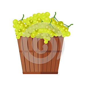 Wooden Basket with Grapes. White Wine.