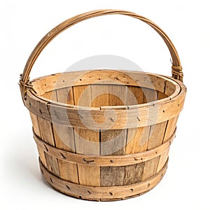 Wooden basket isolated on white photo