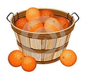 Wooden basket with oranges.