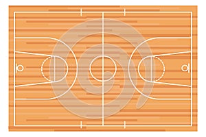 Wooden Basketball court floor with lines top view, gym parquet, Basketball field.
