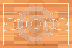 Wooden Basketball court floor with lines top view, gym parquet, Basketball field.