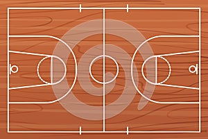 Wooden Basketball court floor with lines top view, gym parquet, Basketball field.