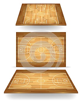 Wooden basketball court with perspective