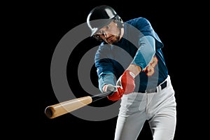 Wooden bat in hitter`s hands