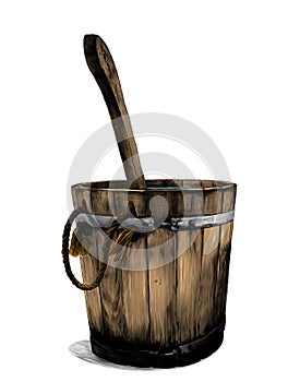 Wooden bath bucket with bucket inside