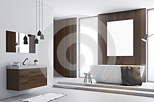 Wooden bathroom interior, poster, side