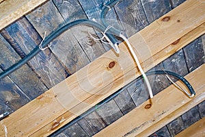 Wooden beams house interior roof detail abstract