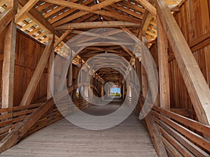 Wooden Beams Inside of a Covered Bridge