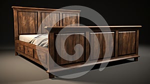 Modern Dark Wood Bed Headboard With Drawers - 3d Model photo