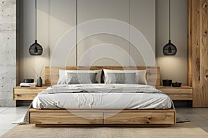 Wooden bed inthe bedroom creative design