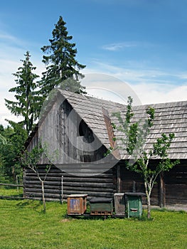 Wooden bee hives in Pribylina