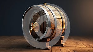 Wooden beer barrel with faucet. Generative AI