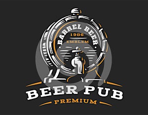 Wooden beer barrel logo - vector illustration, brewery design