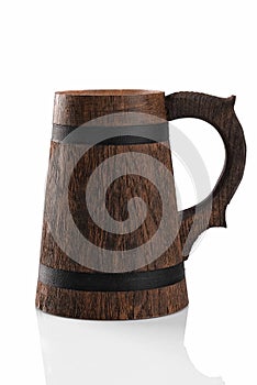 Wooden beer mug isolated on a white background.