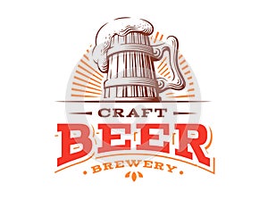 Wooden beer mug logo- vector illustration, brewery design