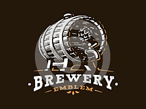 Wooden beer mug logo - vector illustration, brewery design