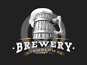 Wooden beer mug logo- vector illustration, brewery design photo