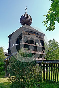 Wooden Articular Belfry. Bell tower. Hronsek. Slovakia. photo