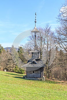 A wooden belfry on the Pustevny Pass, Czech Republic