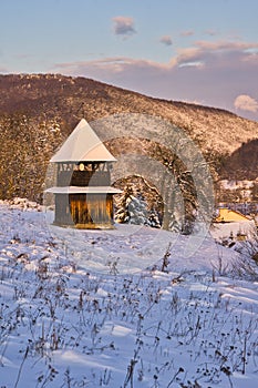 Wooden bell tower near Cerin church