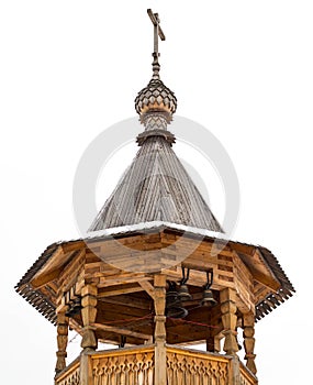 Wooden bell tower Orthodox Church made in the old Russian style