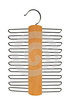 Wooden belts hanger on white